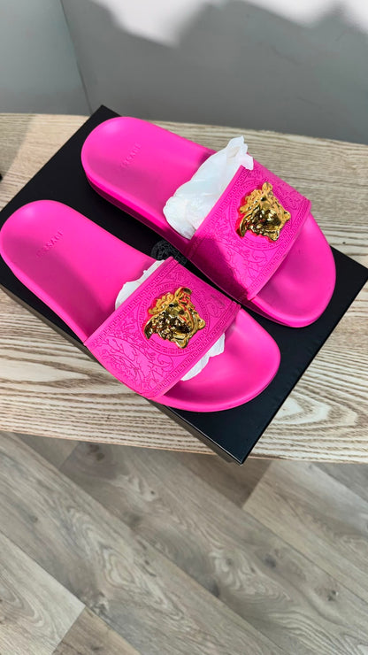 Versace Pink Medusa Pool Slides - UK 5