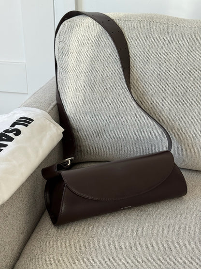 Jil Sanders Cannolo Leather Shoulder bag in Chocolate