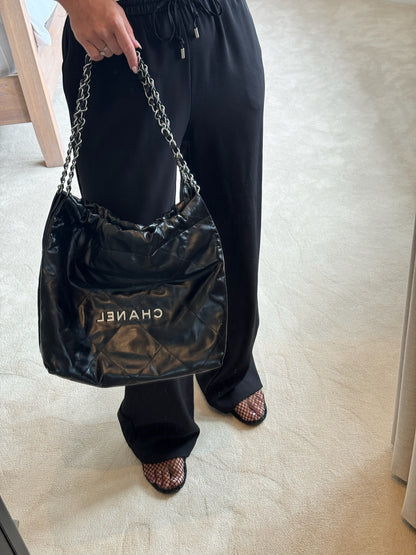 Chanel 22 Tote Quilted Diamond Stitched Hobo Bag with Brushed Silver Hardware. As New