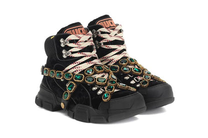 Gucci Black Crystal Velvet Flashtreck Chunky Boots – EU 37.5 / UK 4.5