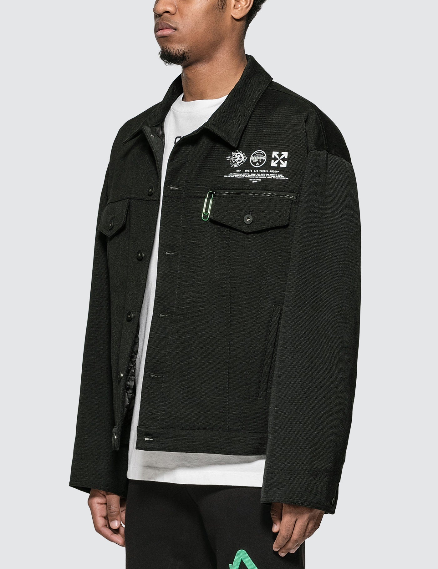 Off-White Black Denim University Key OFF- Logo Jacket - MEDIUM