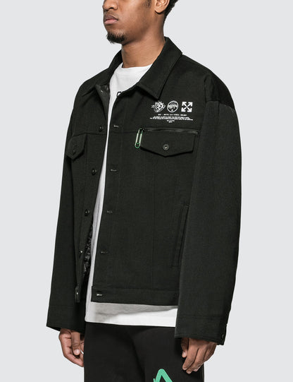 Off-White Black Denim University Key OFF- Logo Jacket - MEDIUM