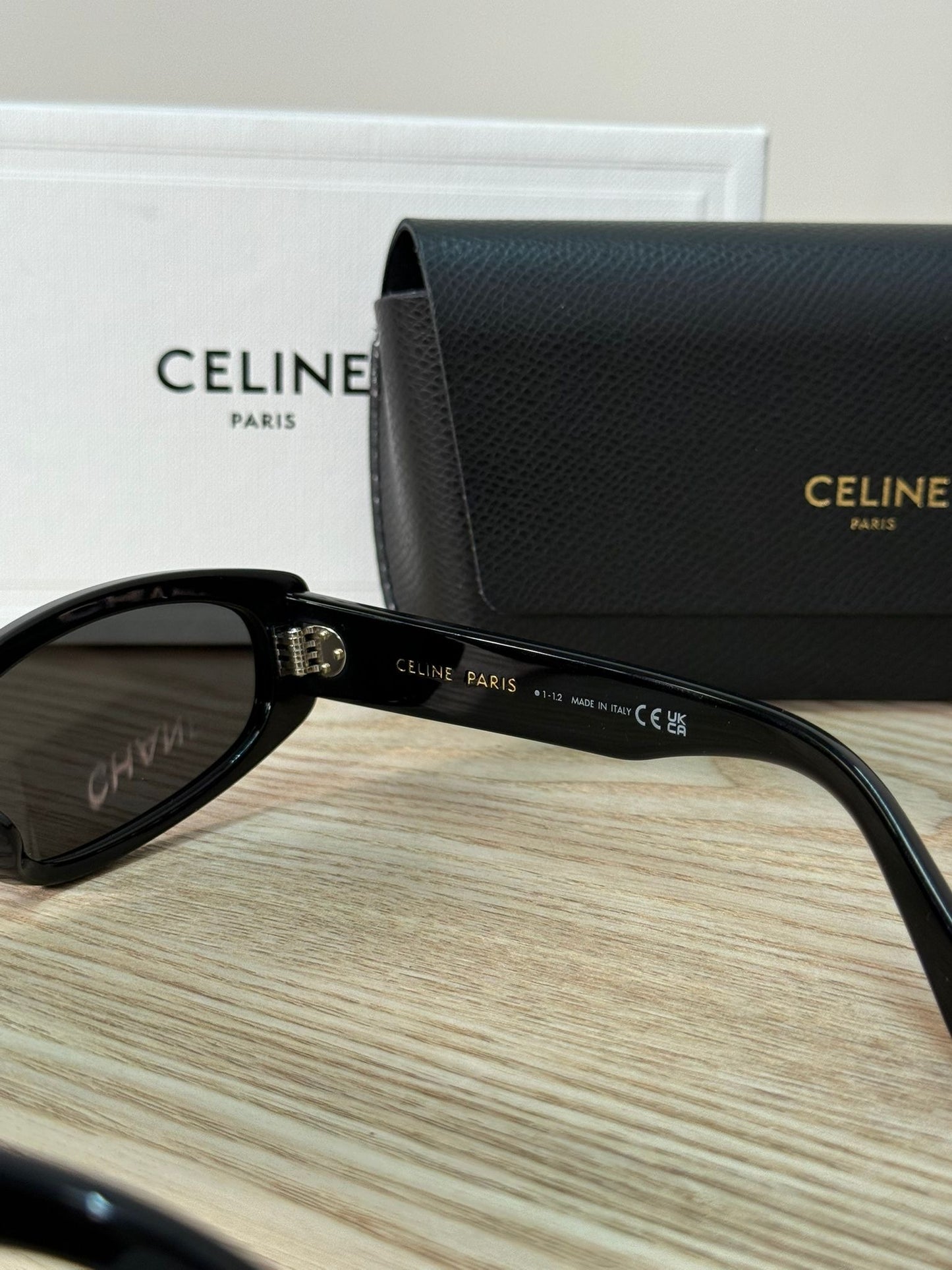 Celine Black Logo Rectangle Curved Thick Sunglasses - One Size