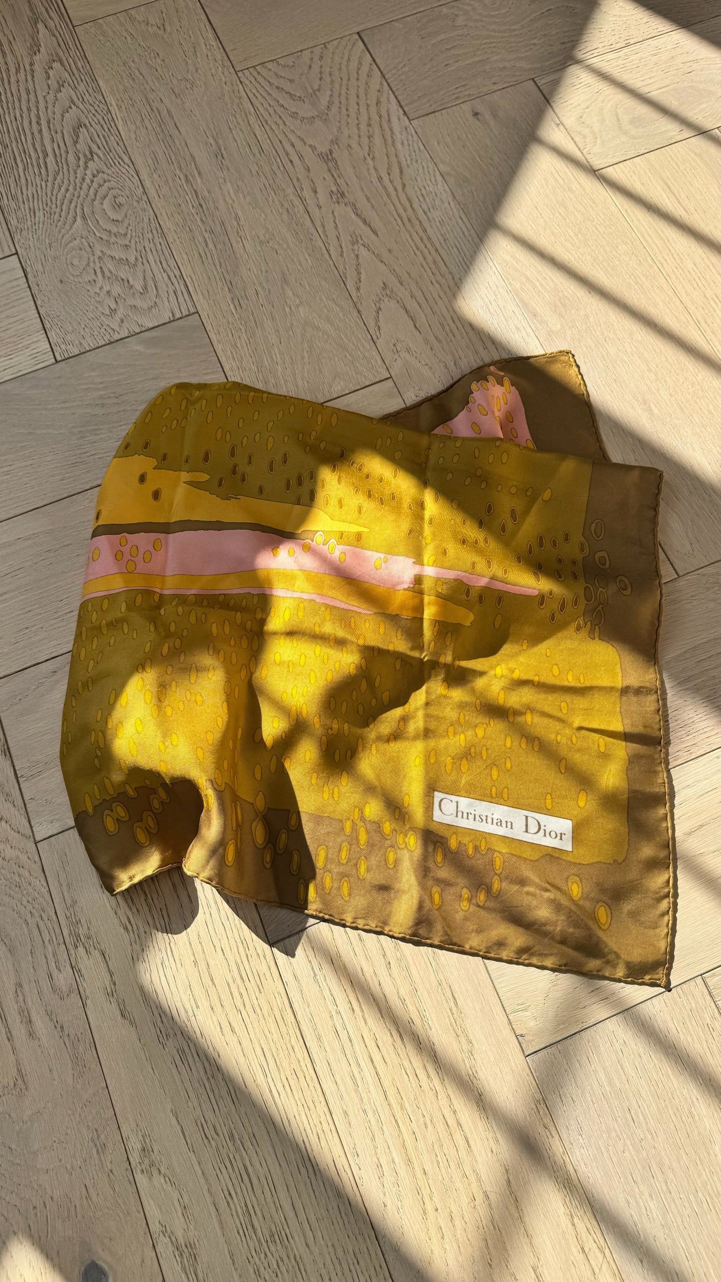 Christian Dior Yellow Brown Abstract Silk Scarf