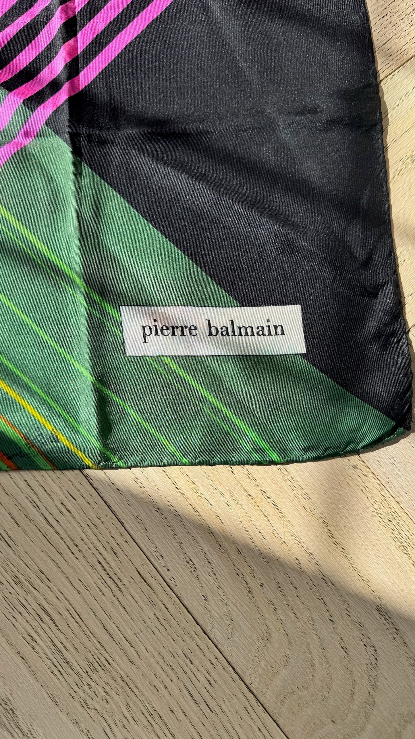 Pierre Balmain Black Pink Green Geometric Silk Scarf