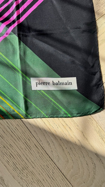 Pierre Balmain Black Pink Green Geometric Silk Scarf