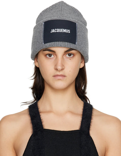 Jacquemus Grey Ribbed Le Bonnet Gros Beanie Hat -New In Tags