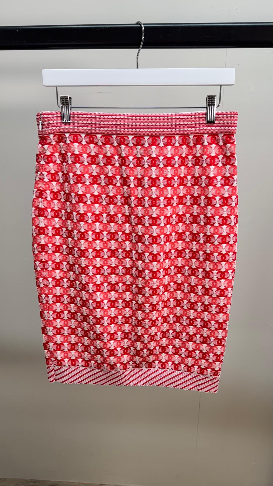 Chanel CC Logo Red Jacquard Skirt - New In Tags FR40 S/M
