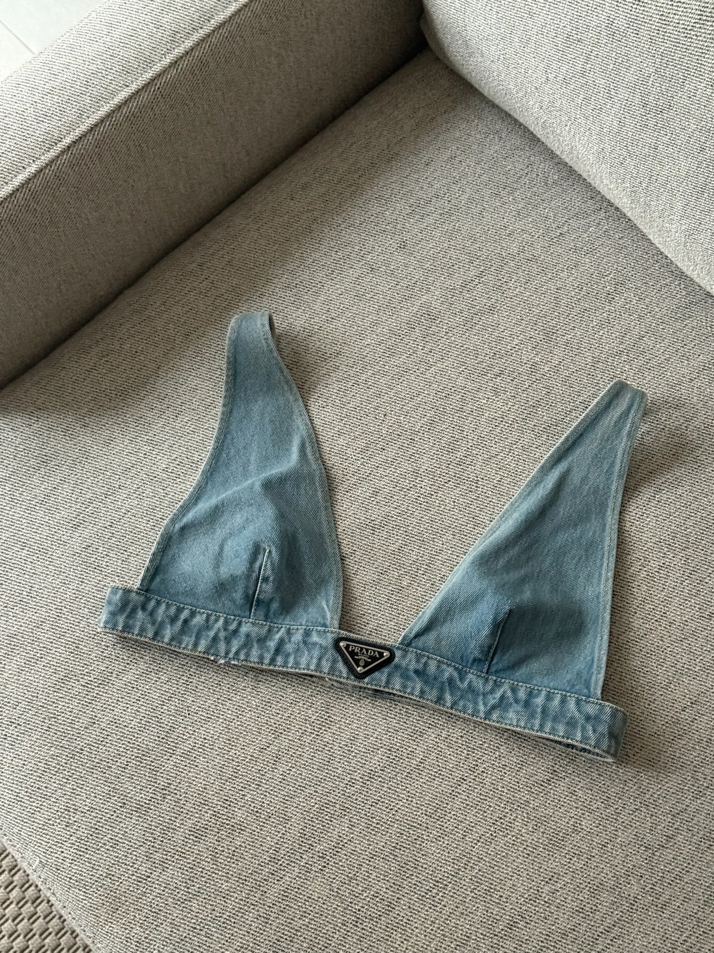 Prada Denim Plaque Logo Bralette Crop - EU 44