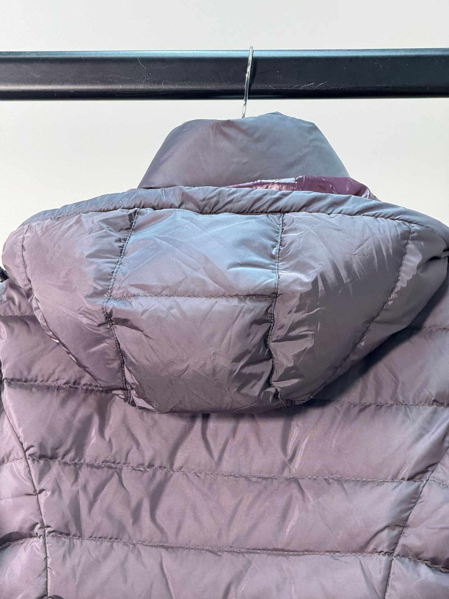 Moncler Jura Down Coat In Dark Grey With Purple Lining -Size 1/Small