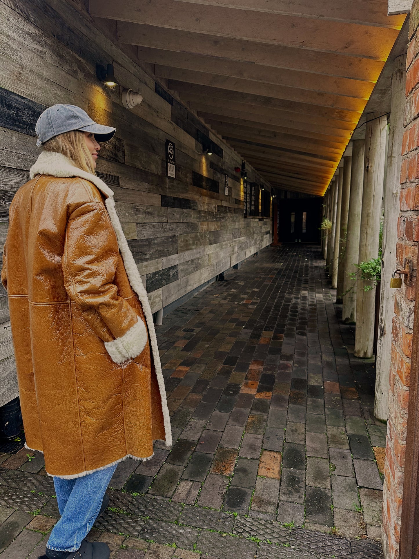 Halfboy Brown Ovina Leather Shearling Coat - UK Large