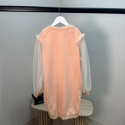 Kids Fendi Peach Sheer Tulle Sleeve Embroidered FF Monster Jumper Dress – Age 12
