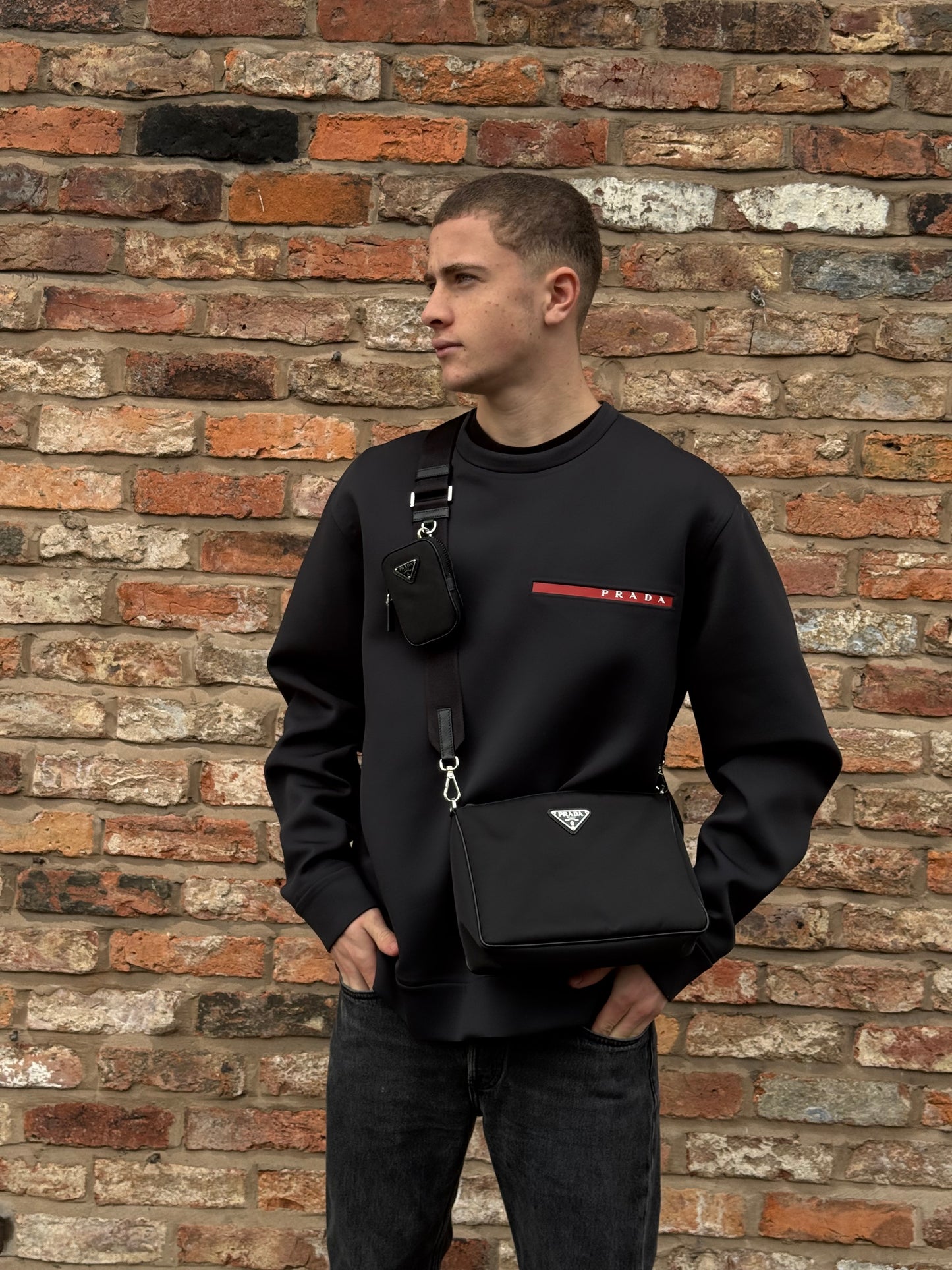 Prada Black Red Logo Technical Jumper - XXXL