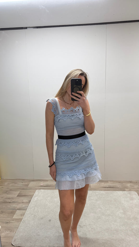 Self Portrait Blue Lace Petunia A Line Dress - UK 6