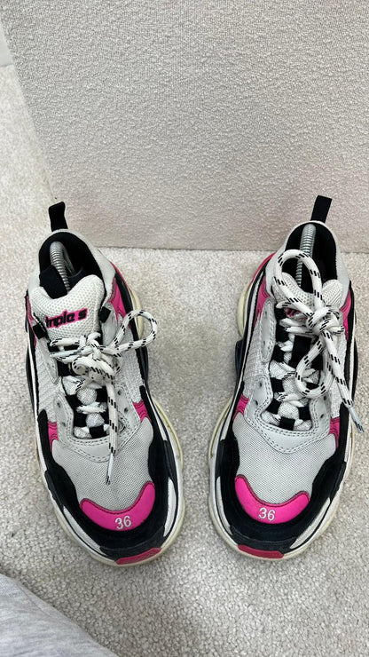Balenciaga Pink Black Triple S Trainers - UK 3