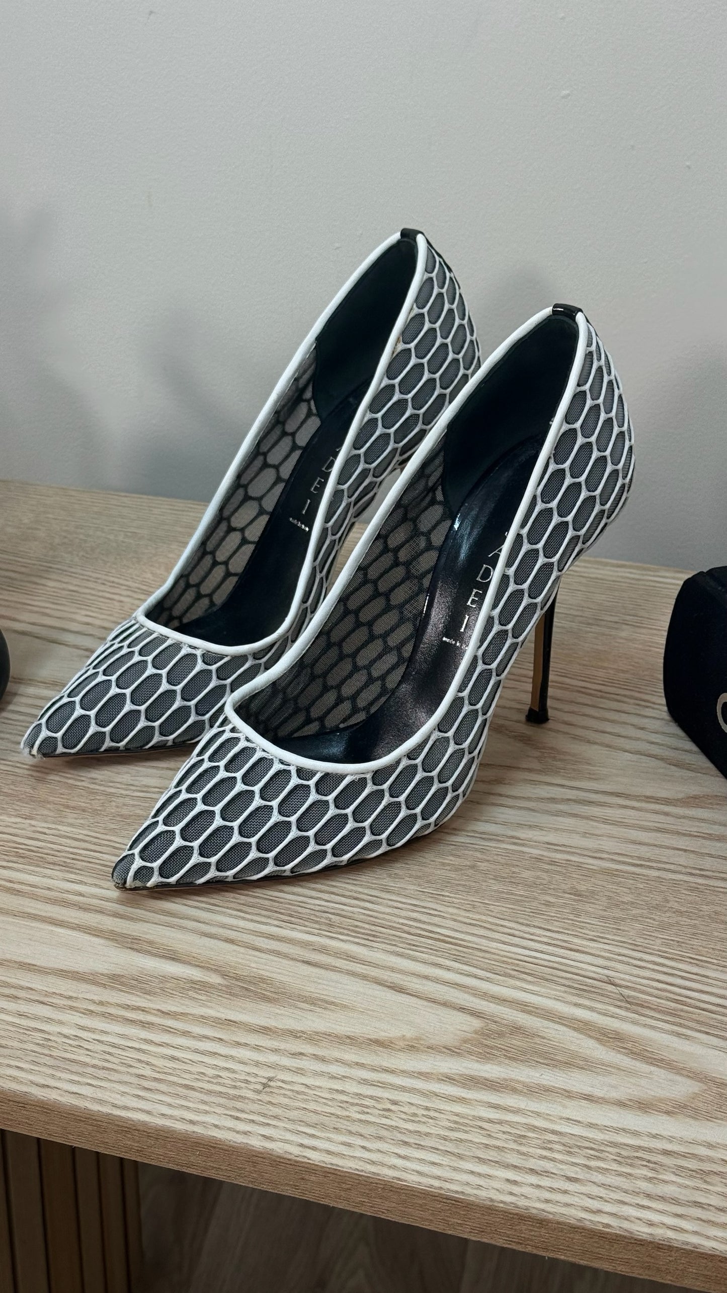 Casadei White And Grey Net Heels - UK 4
