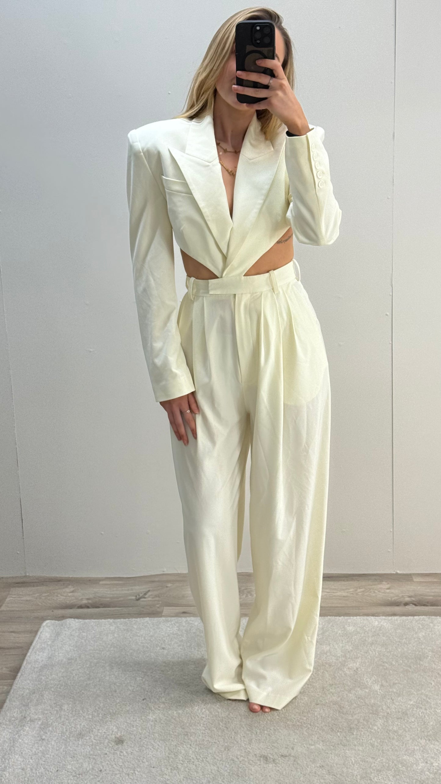 Ronny Kobo Cream Suit Jumpsuit Small