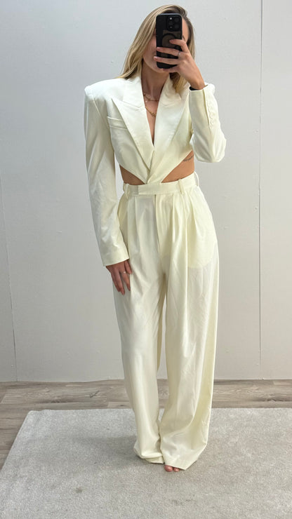 Ronny Kobo Cream Suit Jumpsuit Small