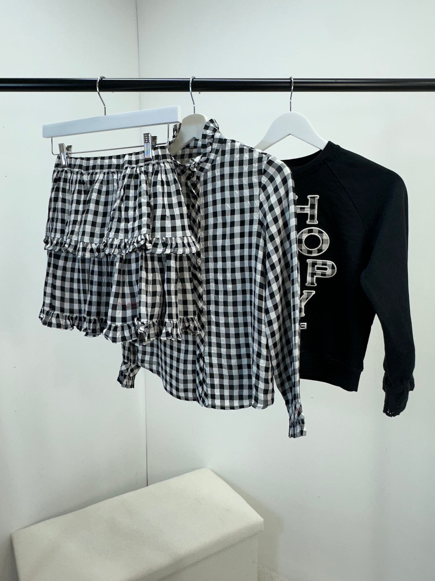 Kids Philosophy Black And White Check Shirt, Skirt & Jumper Set - Age 10