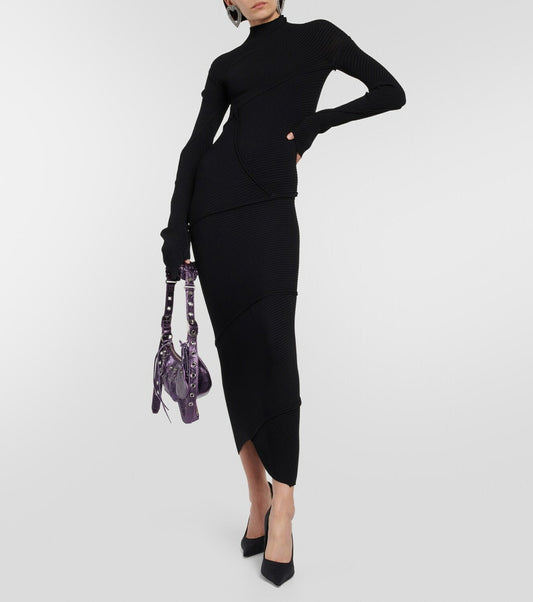 Balenciaga Black Ribbed Long Sleeve Maxi Dress – XS