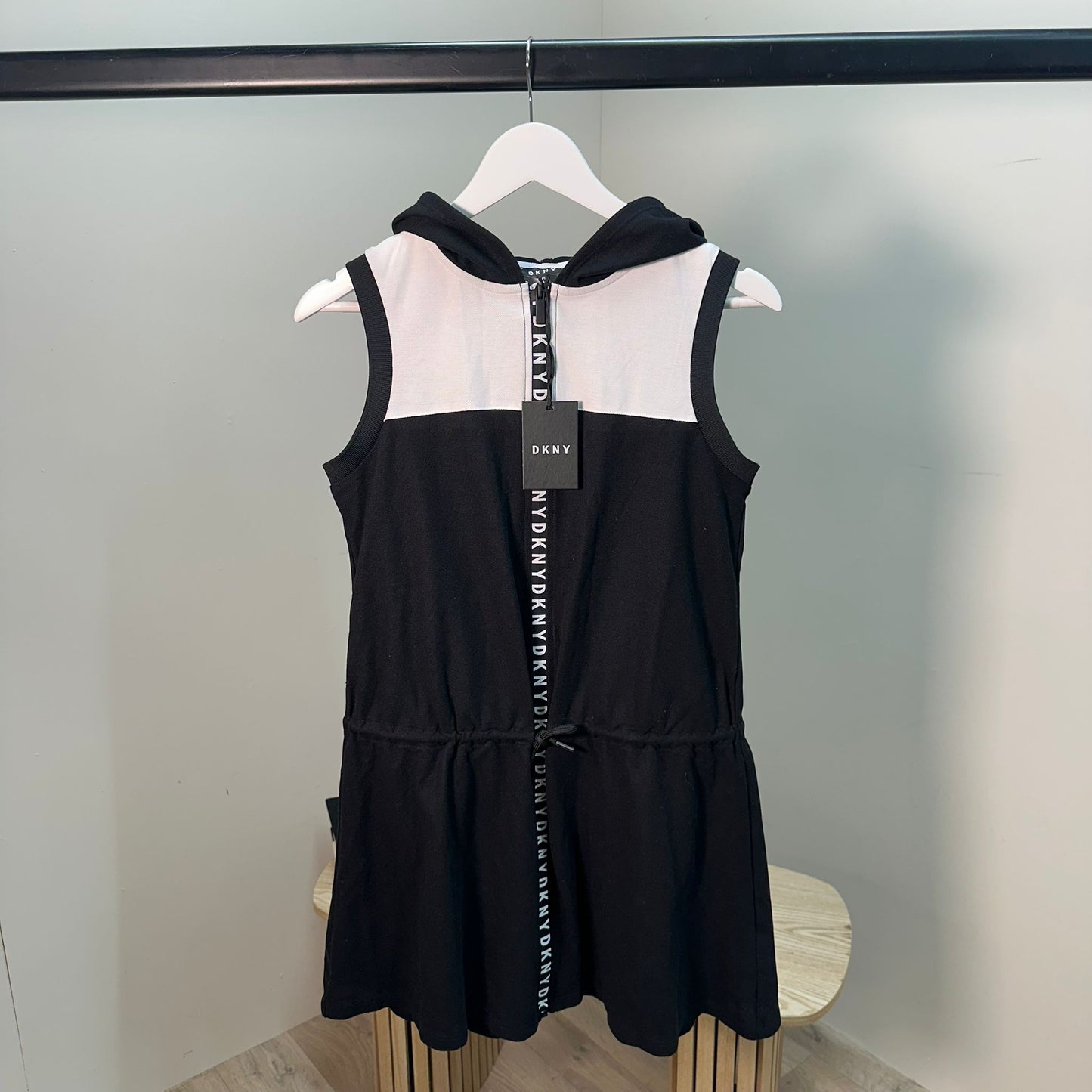 Kids DKNY Girls Black Hooded Logo Dress – Age 16