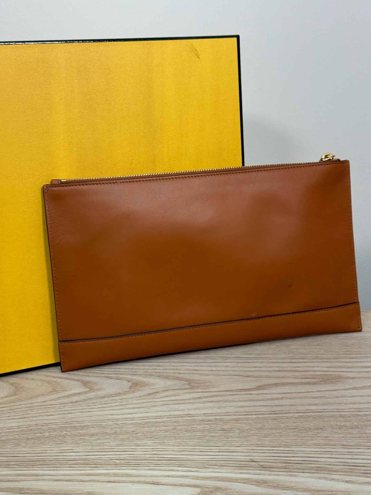 Fendi Brown Logo Flat Clutch Bag