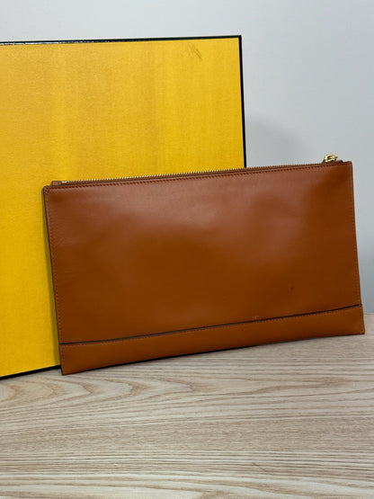 Fendi Brown Logo Flat Clutch Bag