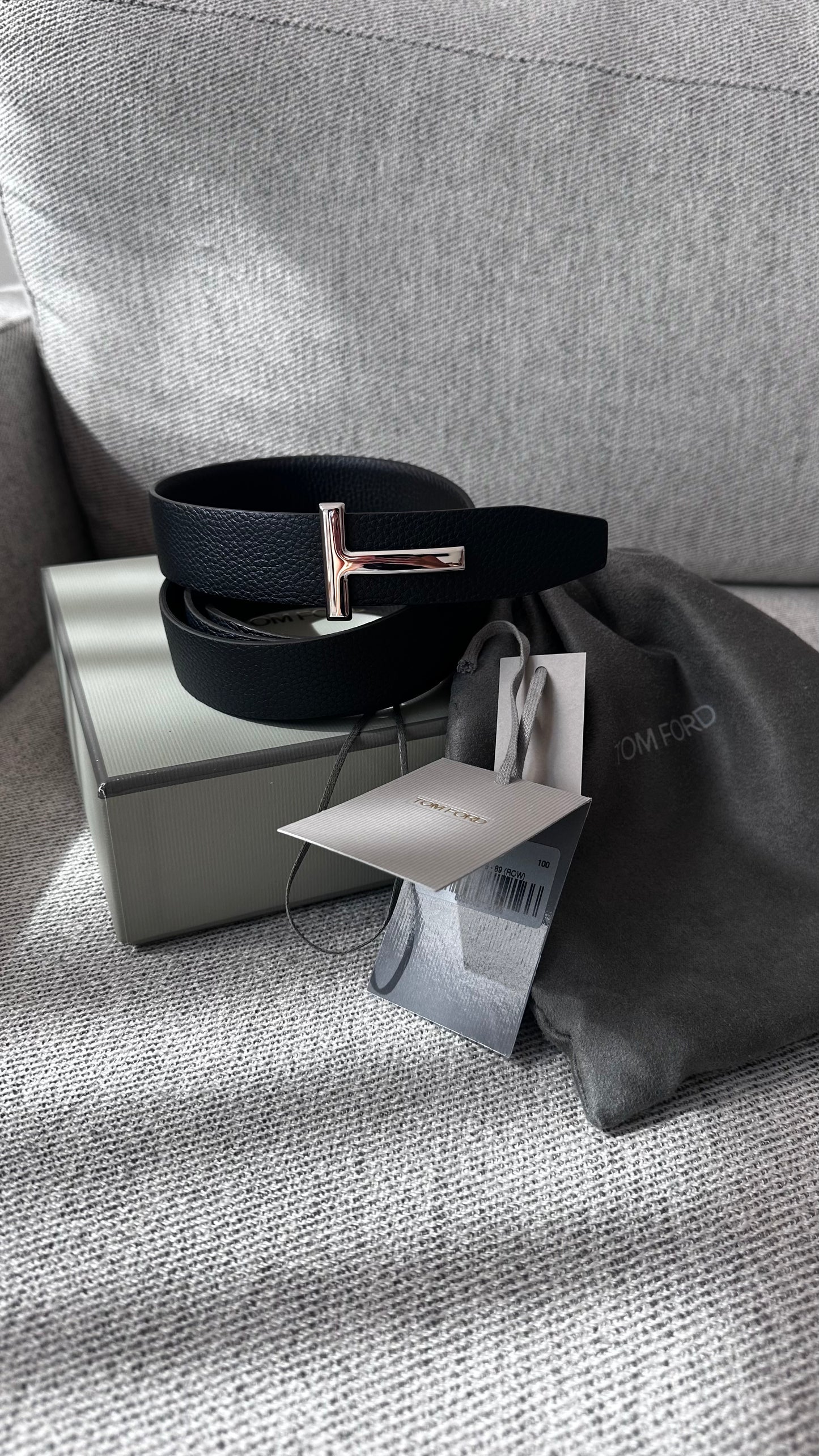 Tom Ford Black Leather TG 100cm Belt- Brand New In Box