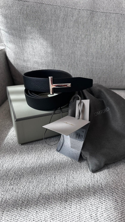 Tom Ford Black Leather TG 100cm Belt- Brand New In Box