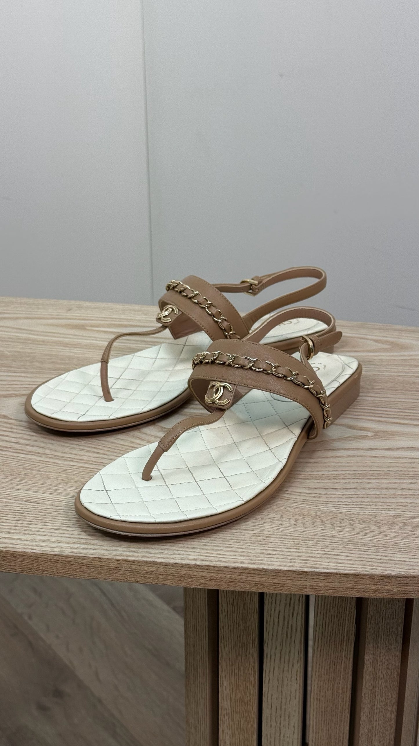 Chanel CC Thong Nude Chain Sandle - UK 7