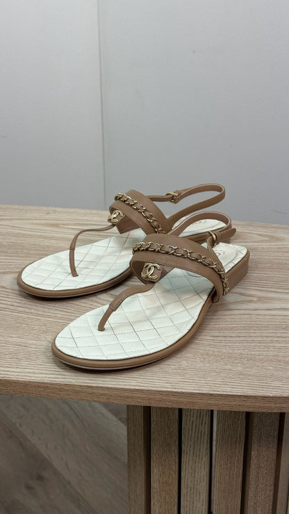 Chanel CC Thong Nude Chain Sandle - UK 7