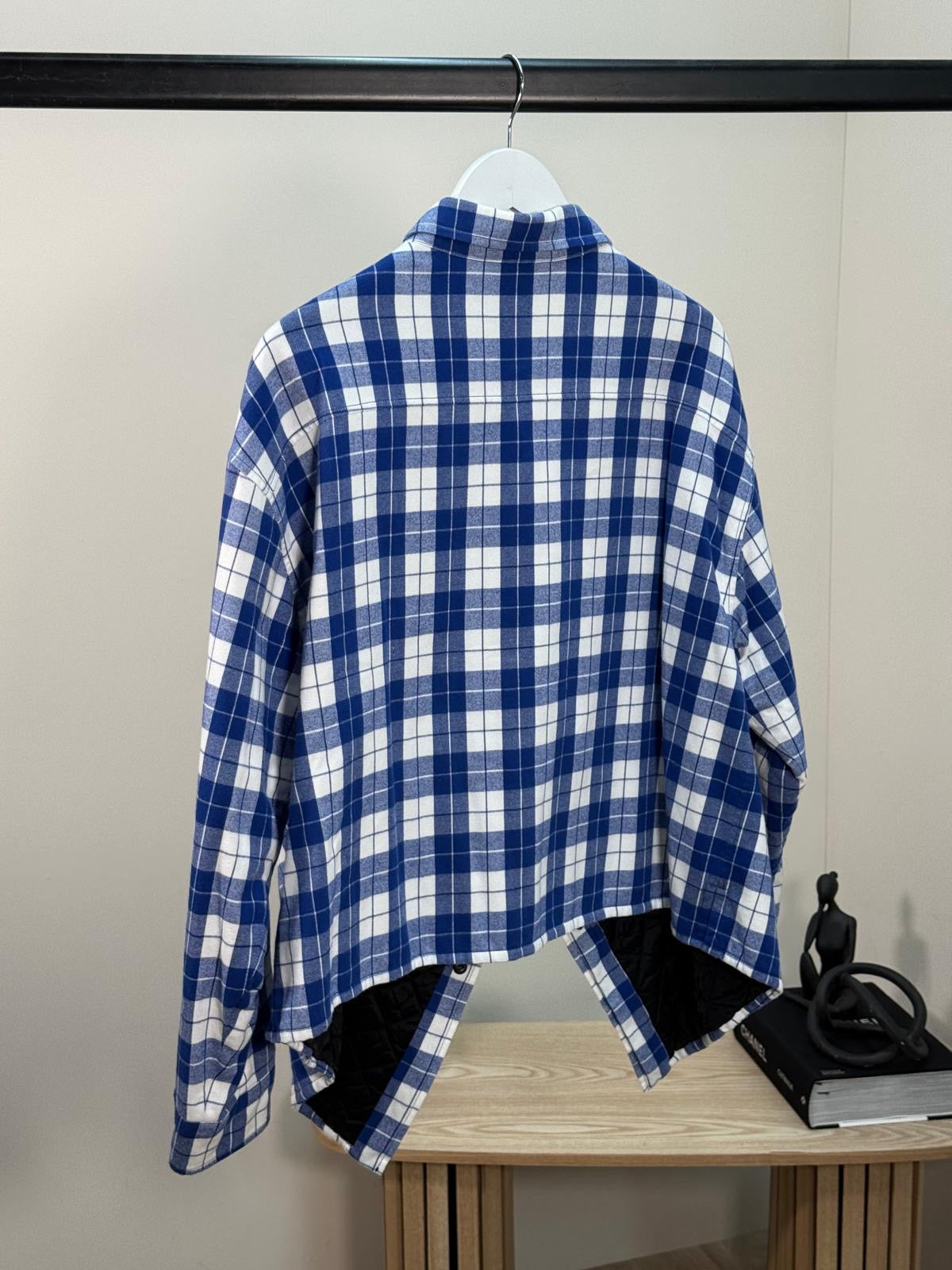 Balenciaga Blue White Checked Swing Quilted Jacket - size 34-SMALL