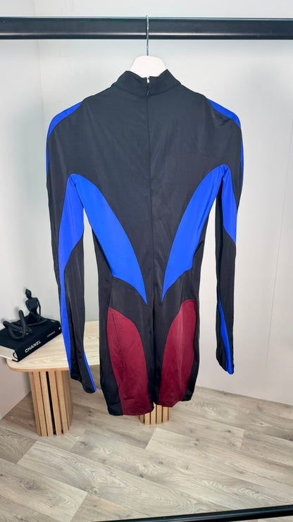 Mugler x H&M Panelled Bodycon Zip Dress Black Blue Burgundy – UK 10 / EU 38