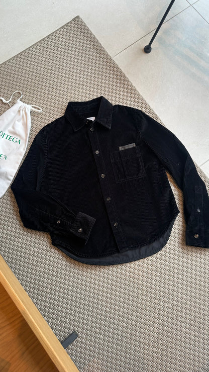 Bottega Veneta Black Ribbed Leather Trimmed Cotton Corduroy Overshirt Jacket - 40/M