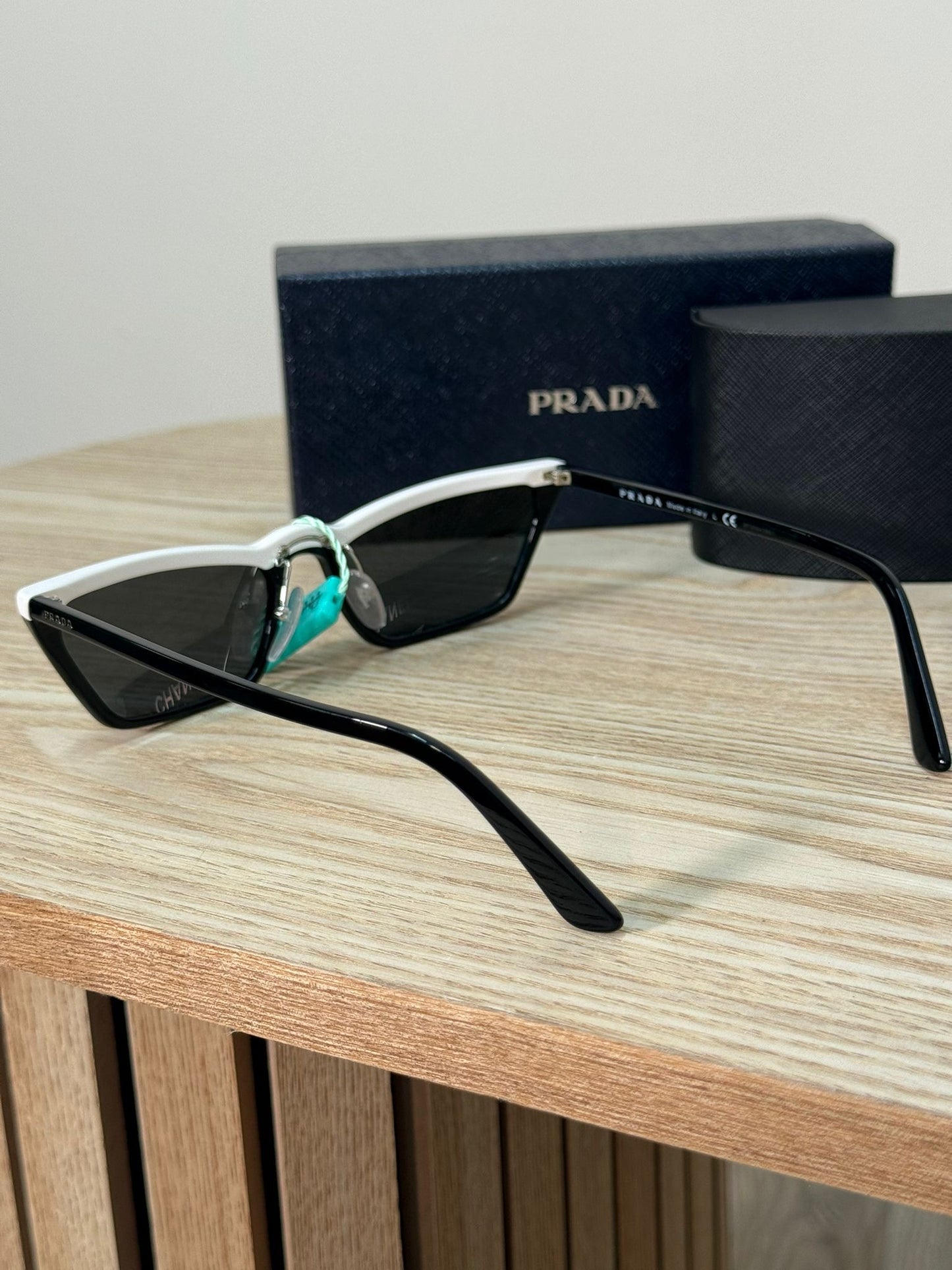 Prada Black Skinny White Band Sunglasses - Brand New In Box