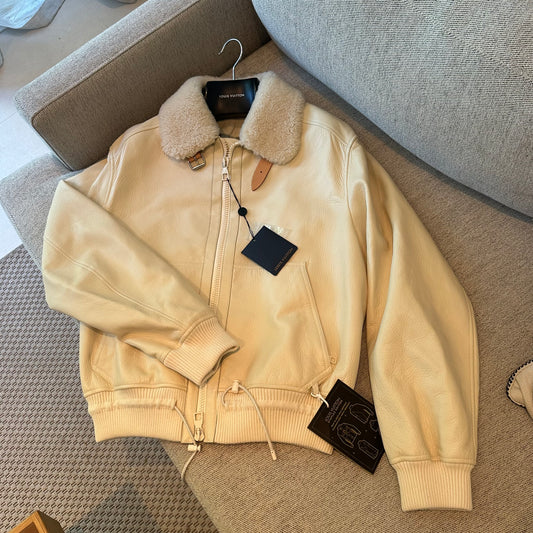 Louis Vuitton White/Cream Staples Edition Leather Aviator Bomber Jacket. collectors item , Brand New - XXL