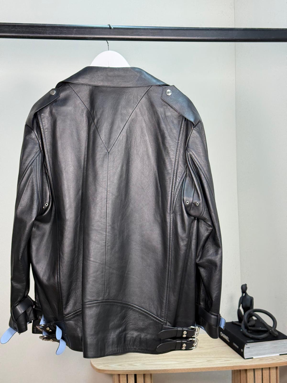 Prada Black Leather Silver Zip Biker Jacket - Size 40/M