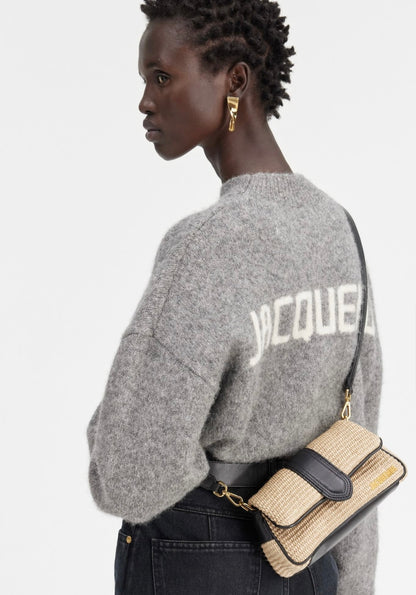 Jacquemus beige Le Bambimou Ivory black raffia-effect shoulder bag