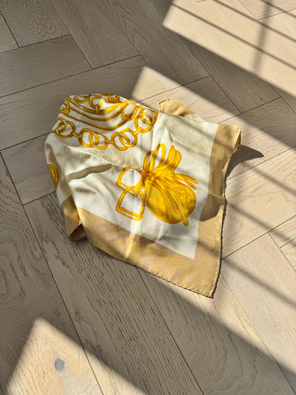 Celine Cream Gold Carré En Soie Silk Scarf – 85 x 85 cm
