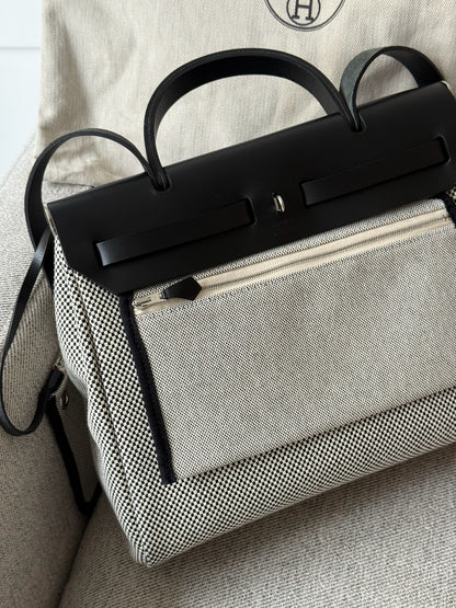 Hermès  Herbag 31 Vache Hunter Toile Quadrille Viking Black White Full Set