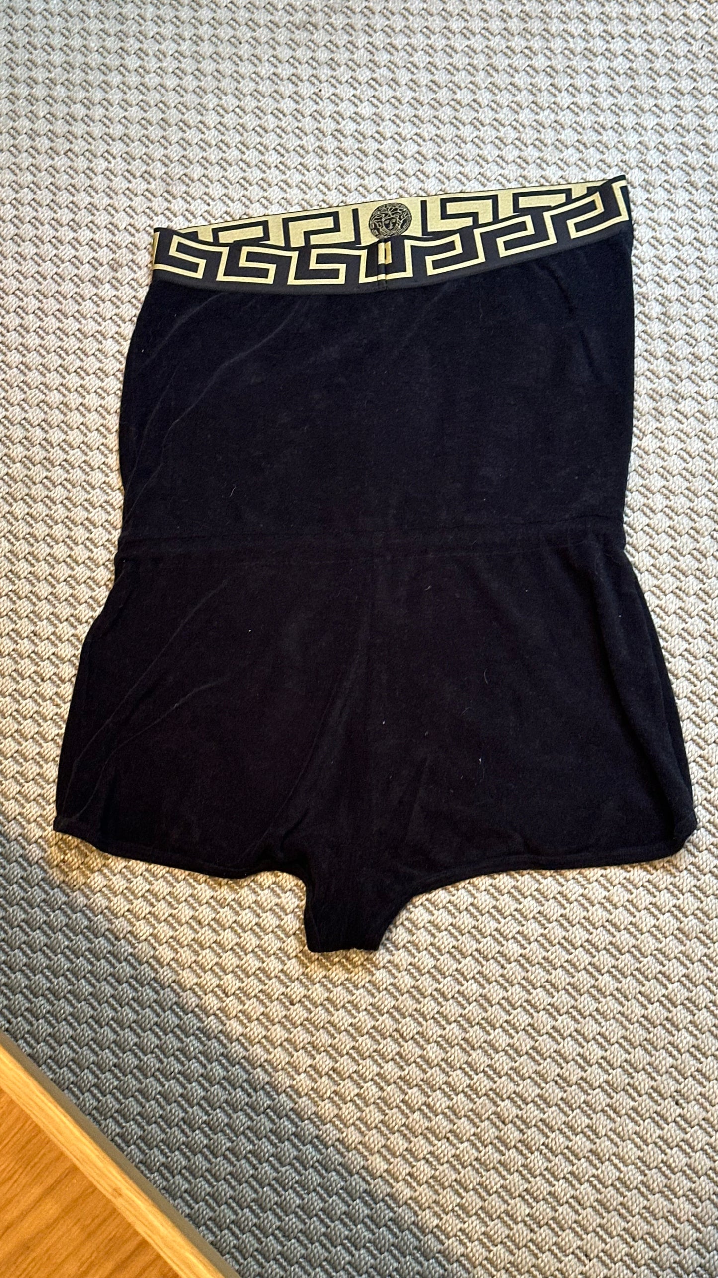 Versace Black & Gold Velour Playsuit- UK 8/10