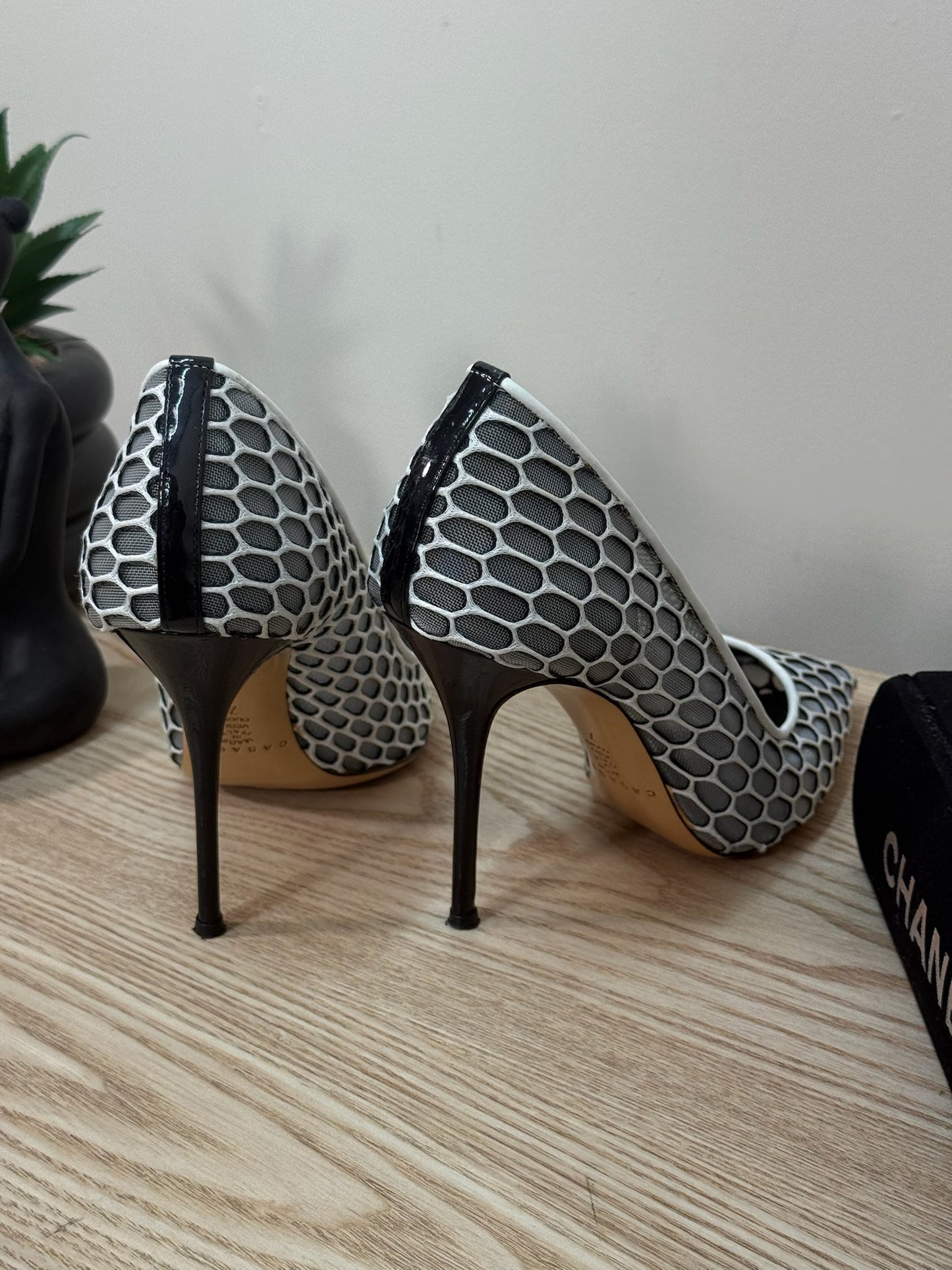 Casadei White And Grey Net Heels - UK 4