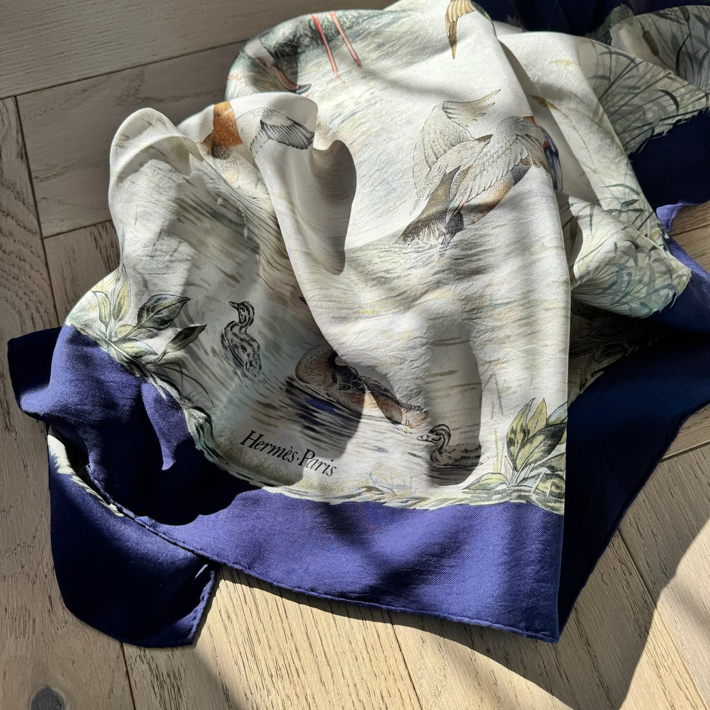 Hermès Blue Pond Halte En Camargue Silk Scarf By Robert Dallet – 90 x 90 cm