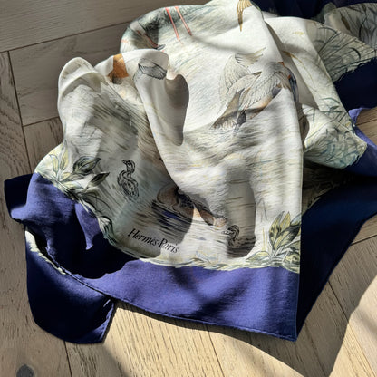 Hermès Blue Pond Halte En Camargue Silk Scarf By Robert Dallet – 90 x 90 cm