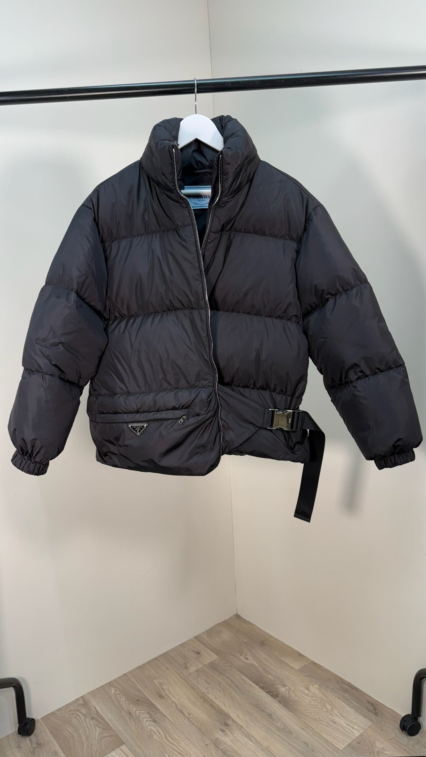 Prada Black Re-Nylon Belt Bag Padded Coat - 40/M