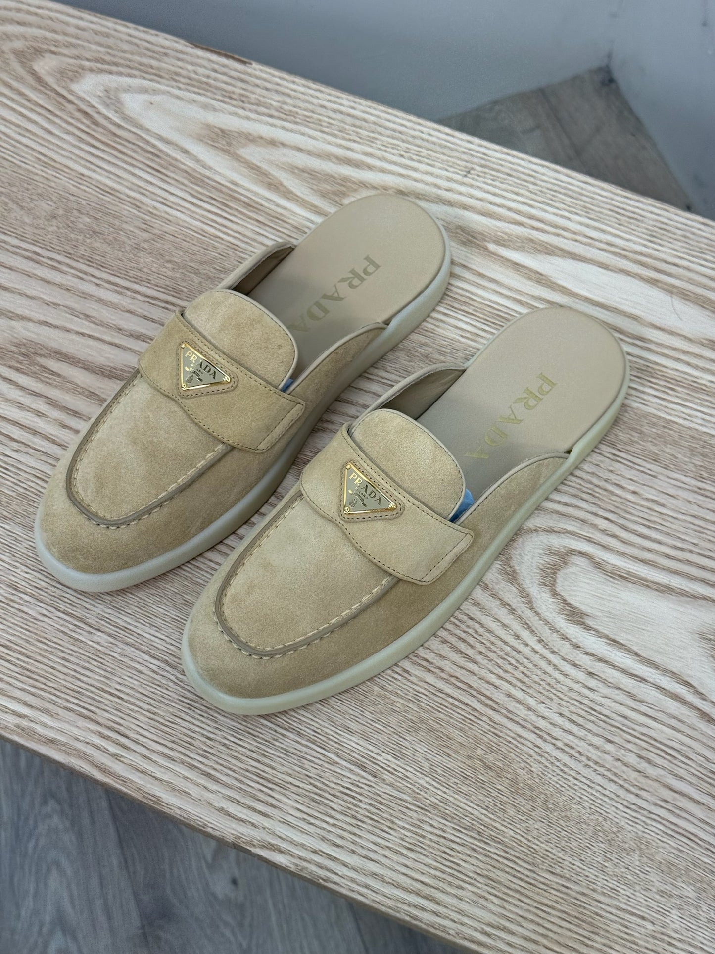 Prada Nude Suede Loafer Mules- Brand New In Box Uk 4.5