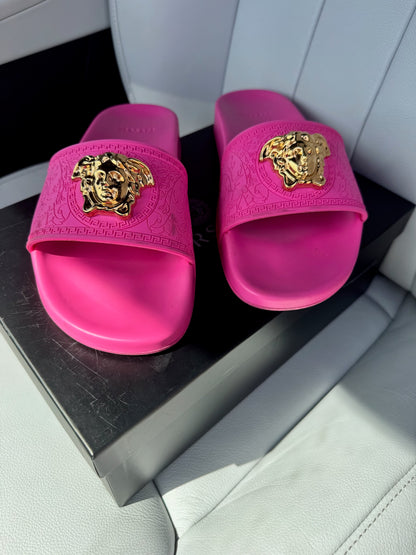 Versace Pink Medusa Pool Slides - UK 5