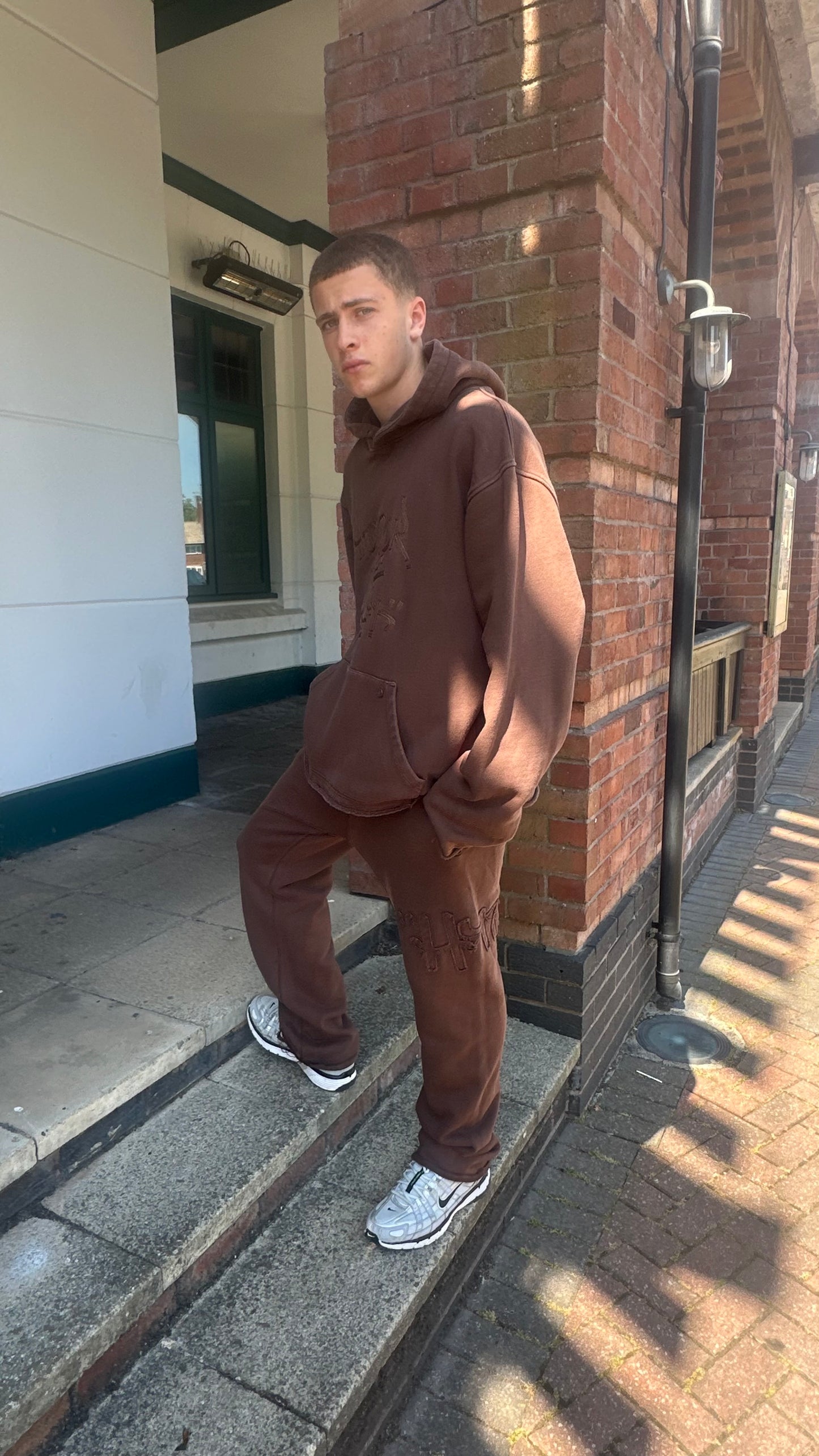 Honor The Gift Brown Embroidered Script Tracksuit – Large Hoodie / Medium Bottoms
