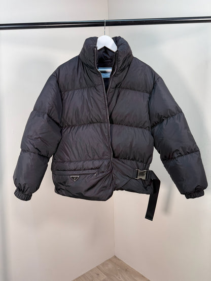Prada Black Re-Nylon Belt Bag Padded Coat - 40/M