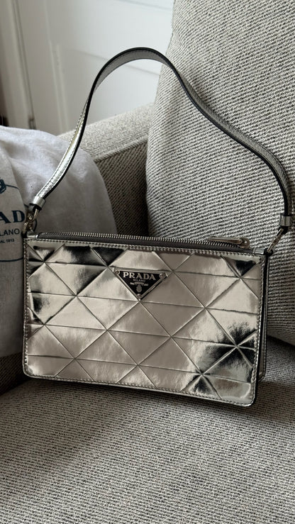 Prada Silver Metallic Leather Mini-Bag